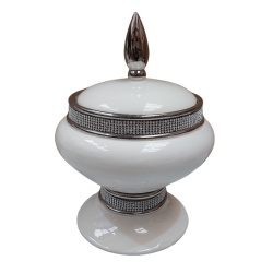 Sopera Porcelana Obatala 32 x 23 cm Diamantes (Blanco con plateado) 10 in